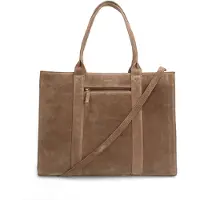 Manfield Taupefarbener Veloursleder-Shopper | Größe Onesize