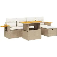 vidaXL 6-tlg. Garten-Sofagarnitur mit Kissen Beige Poly Rattan