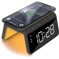 Caliber Jupiter Digitaler Wecker - drahtloses Ladegerät für Telefone - Wecklicht - Space Grau (HCG019QI-SG)