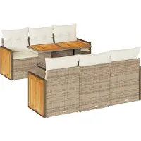 vidaXL 7-tlg. Garten-Sofagarnitur mit Kissen Beige Poly Rattan Akazie