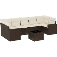 vidaXL 8-tlg. Garten-Sofagarnitur mit Kissen Braun Poly Rattan