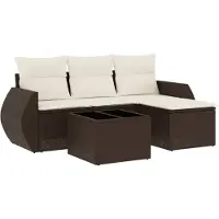 vidaXL 5-tlg. Garten-Sofagarnitur mit Kissen Braun Poly Rattan