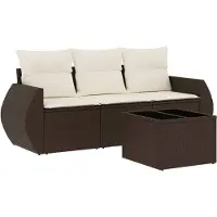 vidaXL 4-tlg. Garten-Sofagarnitur mit Kissen Braun Poly Rattan