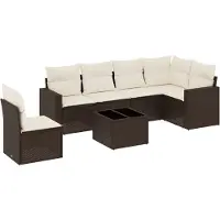 vidaXL 7-tlg. Garten-Sofagarnitur mit Kissen Braun Poly Rattan