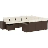 vidaXL 11-tlg. Garten-Sofagarnitur mit Kissen Braun Poly Rattan