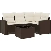 vidaXL 5-tlg. Garten-Sofagarnitur mit Kissen Braun Poly Rattan