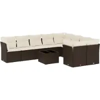 vidaXL 10-tlg. Garten-Sofagarnitur mit Kissen Braun Poly Rattan
