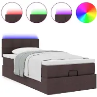vidaXL Ottoman-Bett mit Matratze & LEDs Dunkelbraun 90x190 cm Stoff