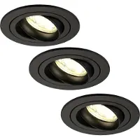 LEDVION LED Einbaustrahler 3er Set Rund Schwarz 3W dimmbar Warmweiss