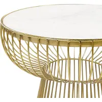 Beliani Beistelltisch Weiß Marmor Rund 42 cm mit goldenem Säulenfuß Gitter-Optik Modern Glamourös Einbeinig Wohnzimmer Ausstattung Möbel Blumenständer