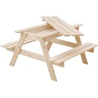 Timbela M010-1 Kinderstuhl-Set aus Naturholz mit Staufach - H50 x 90 x 90 cm Stabile Kinderbank fürs Picknick mit Staufach