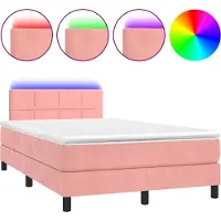vidaXL Boxspringbett mit Matratze & LED Rosa 120x190 cm Samt