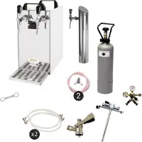 Ich-zapfe Untertheken Komplett Set - Zapfanlage, Bierzapfanlage - Kontakt 40 2-leitig Trockenkühler, Durchlaufkühler 50 Liter/h, inkl. Schanksäule, Green Line, Zapfkopf:5 Liter Adapter,Zapfkopf 2:Korb