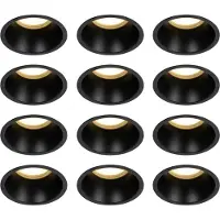QAZQA - Modern Set mit 12 Einbaustrahlern schwarz GU10 70mm IP44 - Dept I Wohnzimmer I Schlafzimmer - Aluminium Rund - LED geeignet GU10