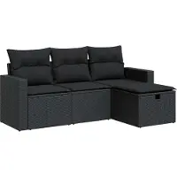 vidaXL 4-tlg. Garten-Sofagarnitur mit Kissen Schwarz Poly Rattan