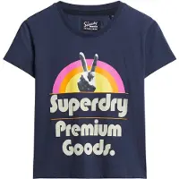 Superdry für Damen. W1011252A Kurzärmeliges 70s Retro Font Graphic Graphic navy t-shirt (XS), Lässig, Baumwolle, Kurzarm, Marine