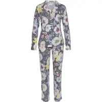 Vivance Pyjama mehrfarbig Gr. 32/34 für Damen. V-Ausschnitt und Allover-Druck. Bequem. Nachhaltig.