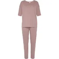 Vivance Pyjama DREAMS, Damen, Gr. 32/34, lila (mauve), Single Jersey, Obermaterial: 100% Baumwolle, loose fit lang, Homewear-Sets Pyjama, mit schönem Foildruck, Topseller