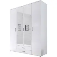 Pol-Power Karl Kleiderschrank + Spiegel Holzwerkstoff Melamin 4 Türen 160x196x54 cm