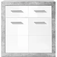 Emob Kommode "Stone 2 weiß Glanz, BxHxT 82x88x37 cm", weiß (weiß, beton), B:82cm H:88cm T:37cm, Holzwerkstoff, Sideboards, Kommode, Kommode mit 2 Türen, 2 Schubkästen und 1 Einlegeboden