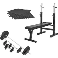 Gorilla Sports Hantelbank - mit 100kg Hantelset, inkl. 6 Schutzmatten, Ablage und Dip-Station, Klappbar, Verstellbar, Schwarz - Flachbank, Drückerbank, Multifunktion, Trainingsbank mit Gewichten