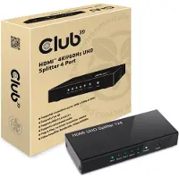 Club 3D CLUB3D HDMI 4K@60Hz UHD Splitter AC Power 4 ports, HDMI, 2.0a, 4096 x 2160 Pixel, Schwarz, Metall, 60 Hz