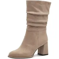 Tamaris Stiefel , Damen, Gr. 36, Synthetik Textil, beige (taupe), Veloursleder, unifarben, Schuhe Stiefel, Blockabsatz, Kurzstiefel mit Reißverschluss, in veganer Verarbeitung