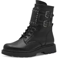 Tamaris 25238-001 Boots, Combat, Damen, Leder, Schwarz, Bikerstiefelette - Damenschuhe Modische Stiefelette / Boots, Schwarz, leder/synthetik, absatzh&oumlhe: 25 mm