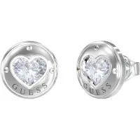 GUESS JUBE03349JWRHT Damen-Ohrringe Kristall-Herz Ohrstecker Silberfarben