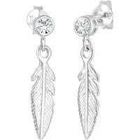 Elli Ohrringe Feder Boho Hippie Kristalle Silber Elli Weiß