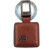 Piquadro Schlüsselanhänger Black Square Keychain With Carabiner Cuoio Tabacco
