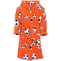 Playshoes Fleece-Bademantel Fußball in Orange | Gr.: 98/104