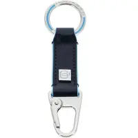 Piquadro Schlüsselanhänger Blue Square Two-Ring Keychain With Carabiner Hook Blu Notte
