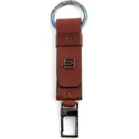 Piquadro Schlüsselanhänger Black Square Keychain With Carabiner Cuoio Tabacco