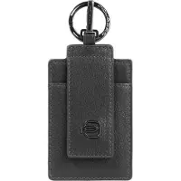 Piquadro Schlüsselanhänger Carl Leather Keyring With Carabiner Hook Black