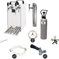 Ich-zapfe Untertheken Komplett Set - Zapfanlage, Bierzapfanlage - Kontakt 40 2-leitig Trockenkühler, Durchlaufkühler 50 Liter/h, inkl. Schanksäule, Green Line, Zapfkopf 2:Korb,Zapfkopf:KeyKeg