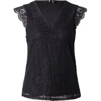Pieces Spitzentop "PCOLLINE SL LACE V-NECK TOP WVN NOOS", Damen, Gr. S, schwarz, Spitze, Obermaterial: 90% Nylon, 10% Elasthan, unifarben, regular fit normal, V-Ausschnitt, Tops Spitzentop