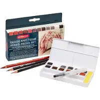 Derwent Shade & Tone Mixed Media Set, 16-teiliges Set mit nat rlichen Malfarben, Inktense Graphitstiften und get nter Kohle, professionelle Quali