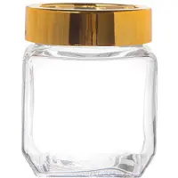 Altom Quadratischer Glasbehälter 500 ml mit goldenem Schraubdeckel Vorratsdose für Lebensmittel