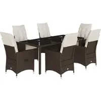 vidaXL 7-tlg. Garten-Essgruppe mit Kissen Braun Poly Rattan