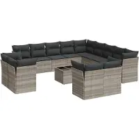 vidaXL 14-tlg. Garten-Sofagarnitur mit Kissen Hellgrau Poly Rattan