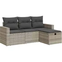 vidaXL 4-tlg. Garten-Sofagarnitur mit Kissen Hellgrau Poly Rattan