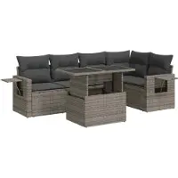 vidaXL 6-tlg. Garten-Sofagarnitur mit Kissen Grau Poly Rattan