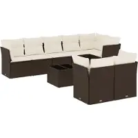 vidaXL 9-tlg. Garten-Sofagarnitur mit Kissen Braun Poly Rattan