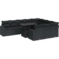 vidaXL 11-tlg. Garten-Sofagarnitur mit Kissen Schwarz Poly Rattan