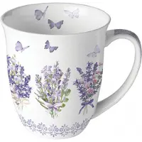Ambiente Tasse Lavendel & Schmetterling Motiv 10cm Porzellan - 0,4L Keramiktasse Porzellangeschirr Kaffeetasse Teetasse Kakaotasse Porzellantasse Weiß Lila