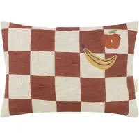Nobodinoz Dekokissen Vibes Rect. Cushion Linen S Maroon Checks Fruits (33 x 23 cm)