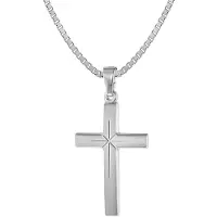 Trendor 75283 Kreuz-Anhänger 24 mm Weißgold 585 (14 Karat) mit Silberkette