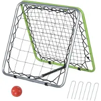 HOMCOM Fußball Rebounder Kickback Tor Rückprallwand Netz für Baseball Basketball beidseitiger Rückprall Verstellbar in 5 Stufen Metall Grün+Schwarz