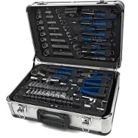 Scheppach TB150 Aluminium Werkzeugkoffer gefüllt 101-tlg Werkzeug Set | Schraubenschlüssel, Hammer, Zange, Schraubendreher | für Werkstatt & Haushalt